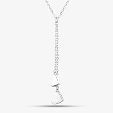 Silver Two Plain Heart Chain Dropper Necklace NC01094A