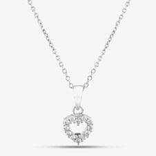 Silver Cubic Zirconia Open Heart Pendant Necklace SP00179A