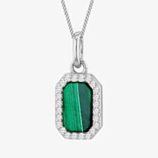 Silver Green Malachite & Cubic Zirconia Hexagon Necklace 8.61.0050