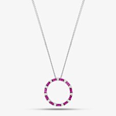Sterling Silver Red Cubic Zirconia Circle Pendant Necklace S6674