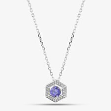Silver Rhodium Plated Purple Cubic Zirconia Hexagon Halo Pendant Necklace 8.19.2034