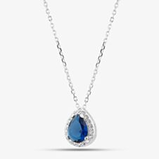 Sterling Silver Blue Cubic Zirconia Teardrop Halo Necklace 8.19.3374
