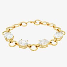 LUXE Silver Gold Plated Oval Cubic Zirconia Belcher Chain Bracelet 8.92.0621