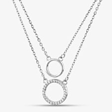 Silver Cubic Zirconia Two Circle Layer Necklace NCC0051A