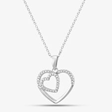 Silver Cubic Zirconia Double Open Heart Pendant Necklace MP02694A