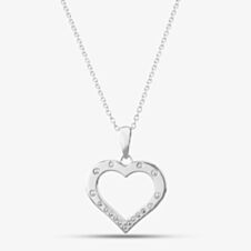 Silver Cubic Zirconia Open Heart Pendant Necklace SP06405A