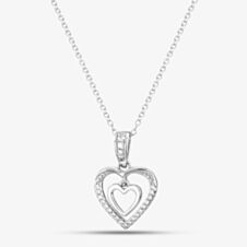 Silver Cubic Zirconia Heart With Mini Floating Heart Pendant Necklace MP02644G