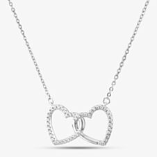 Silver Cubic Zirconia Double Interlinked Open Hearts Necklace MP02683A