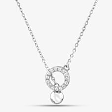 Silver Cubic Zirconia Open Circle With Silver Ball Necklace MPW0069A