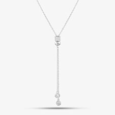 Sterling Silver Cubic Zirconia Pave Barrel & Ball Lariat Necklace N611058