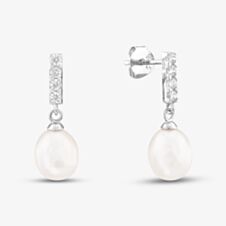 Sterling Silver Freshwater Pearl & Cubic Zirconia Drop Earrings E3385W