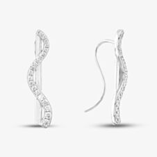 Silver Cubic Zirconia Bar Wave Dropper Earrings ME02648A