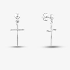 Silver Plain Cross Dropper Stud Earrings SE05581A