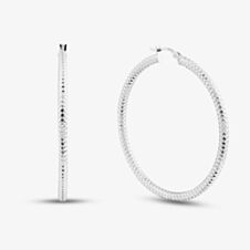 Sterling Silver Rhodium Plated 50mm Diamond Cut Hoop Creole Earrings 8.51.2409