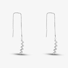 Sterling Silver Rhodium Plated Cubic Zirconia Zig-Zag Pull Through Chain Earrings 8.54.4779