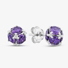 Silver Purple Cubic Zirconia Ball Stud Earrings P3992E PURPLE