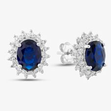 Silver Oval Blue Cubic Zirconia Cluster Stud Earrings P8150E BLUE