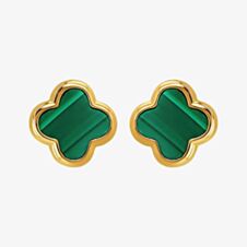 LUXE Silver Gold Plated Malachite Clover Stud Earrings 8.59.1901