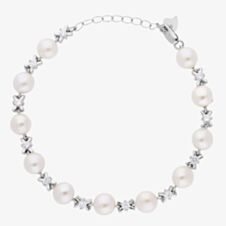 Silver Side Drilled Freshwater Pearl and Cubic Zirconia Kiss Bracelet BRW70031FW