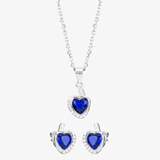Silver Blue Cubic Zirconia Wrapped Heart Pendant and Earring Set E614598+E614598-P