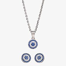 Silver Blue and White Cubic Zirconia Round Pendant and Earring Set SET9729