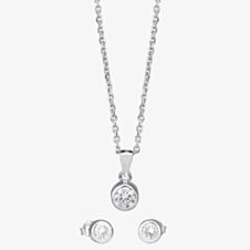 Silver Cubic Zirconia Bezel-set Pendant and Earring Set SET11215