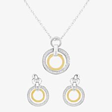 Two Tone Cubic Zirconia Double Open Circle Pendant and Earring Set SET12423