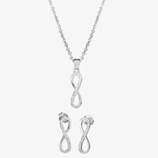 Silver Cubic Zirconia Infinity Pendant and Earrings Set SET12197