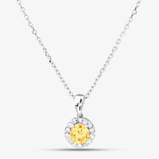 Starbright Sterling Silver Yellow Cubic Zirconoa Halo Cluster Pendant Necklace P8210 Yellow