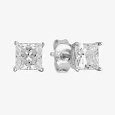 Starbright Silver 5mm Four Claw Square-Cut Cubic Zirconia Stud Earrings E304(5X5M) 3A