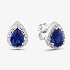 Silver Pear-cut Blue Cubic Zirconia Halo Stud Earrings THB-01E BLUE