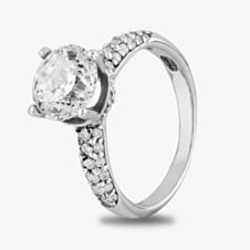 Starbright Silver Four Claw Round Cubic Zirconia Pave Shouldered Ring R6285 3A