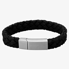 Bourne and Wilde Mens Thick Black Leather Plaited Bracelet OSB-1360SBK