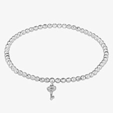 Isabella Verona Sterling Silver Beaded Heart Key Elastic Bracelet SBETSRL17Y-KEY-S