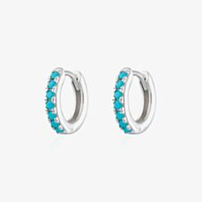 Scream Pretty Silver Rhodium Plated Turquoise Blue Cubic Zirconia Huggie Hoop Earrings SPESSS133