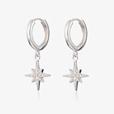 Scream Pretty Starburst Silver Rhodium Cubic Zirconia Star Charm Hoop Earrings SPEDSS41-PV