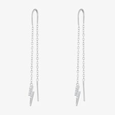Scream Pretty Silver Rhodium Plated Cubic Zirconia Lightning Bolt Threader Earrings SPS-119