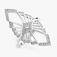 Lucy Quartermaine Silver Art Deco White Topaz Mirror Chrysler Ring ADR6L