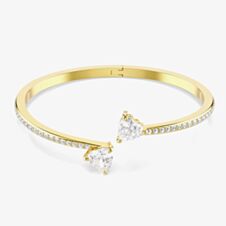 Swarovski Mesmera Gold Tone Plated Double Heart White Zirconia Bangle 5733511