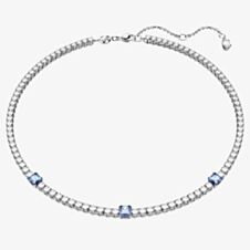 Swarovski Matrix Blue Mixed Cut Rhodium Plated Tennis Necklace 5666167 (M)