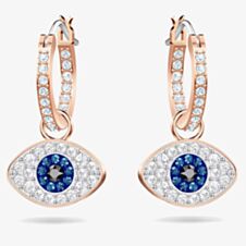 Swarovski Duo Rose Gold Tone Blue Evil Eye Hoop Earrings 5425857