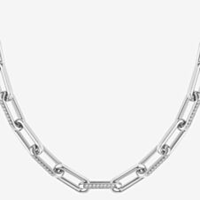 BOSS Halia Silver Tone Crystal Paper Link Chain 1580578