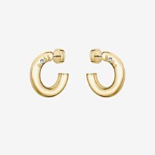 BOSS Gold Tone Crystal Logo Hoop Earrings 1580690