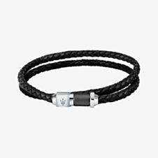 Maserati Black Braided Leather Double Rope Bracelet JM223AVE18