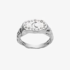 Maanesten Demi Silver Moon Hammered Oval Signet Ring 4808C