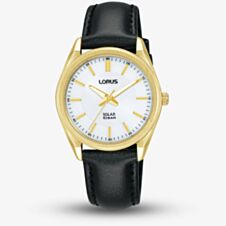 Lorus Solar Gold Plated Black Leather Strap Watch RY518AX9
