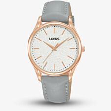 Lorus Rose Gold Plated Gey Leather Strap Watch RG224WX9