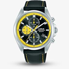 Lorus Mens Sport Chronograph Black Leather Strap Watch RM389JX9