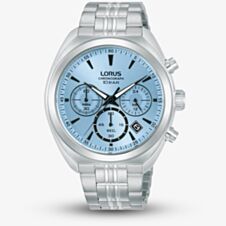 Lorus Mens Chronograph Light Blue Dial Stainless Steel Bracelet Watch RT385KX9