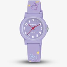 Lorus Junior Purple Bunny Pattern Rubber Strap Watch RRX43JX9